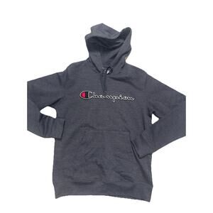 Champion Hoodie Mens Small Black Script Logo Pullover Sportswear Sweatshirt HRA